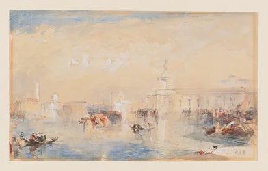 Paisaje según "La Dogana, San Giorgio, Citella, desde la Escalinata de Europa" de Turner (acuarela, acuarela y lápiz sobre papel)