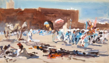 Mercado marroquí, fuera de las puertas (acuarela)