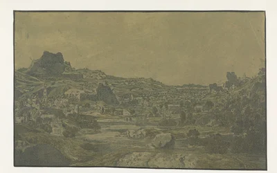 Valle con un río y un pueblo con cuatro torres