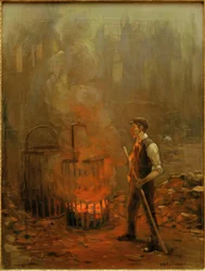 Trabajadores en el horno de carbón, Inglaterra
