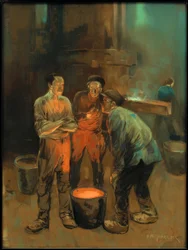 Trabajadores conversando durante la colada