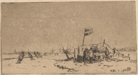 Paisaje invernal con patinadores