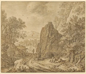 Paisaje montañoso con figuras