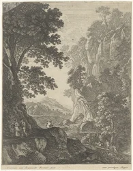paisaje de montaña con cascada Paisajes (título de la serie)