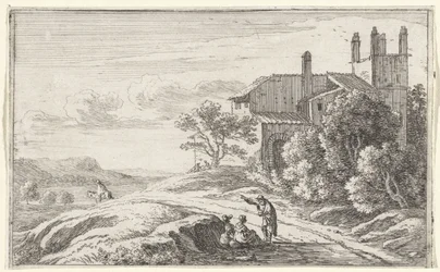Edificio con torre cuadrada Portada y doce vistas de Roma (título de la serie)