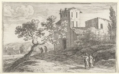 Paisaje con un árbol torcido Portada y doce vistas de Roma (título de la serie)