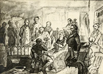 Abraham Lincoln en su lecho de muerte, c.1865