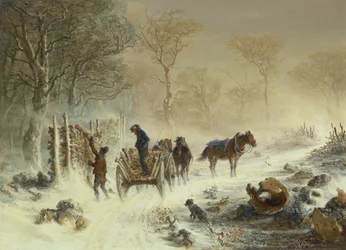 Cargando madera en la nieve, 1858