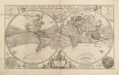 Un nuevo y correcto mapa del mundo, trazado según los más recientes descubrimientos y a partir de las observaciones más exactas, por Herman Moll, Geógrafo