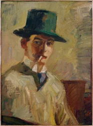 Autorretrato con sombrero alto y cigarrillo