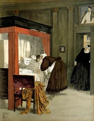 Carlos IX (1550-1574), rey de Francia, muriendo con su enfermera. Ilustración de Hermann Vogel (1856-1918) en 