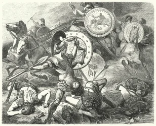 Epaminondas salvando la vida de Pelópidas en la Batalla de Mantinea, 385 a.C.