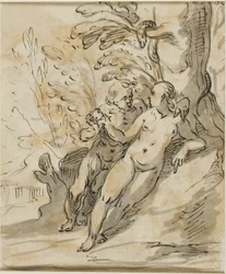 Adán y Eva Bajo un Árbol (recto); Dos Hombres en Disputa (verso)