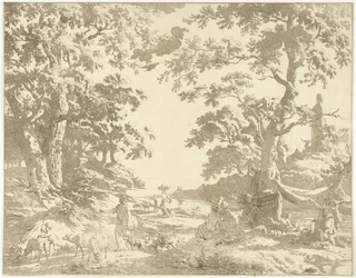 Paisaje arcádico con la estatua de Janus