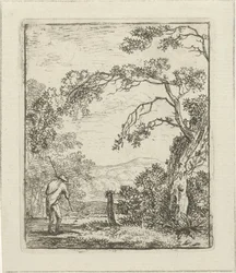 paisaje con hombre con mochila