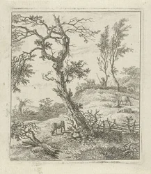 paisaje con pastor en una colina