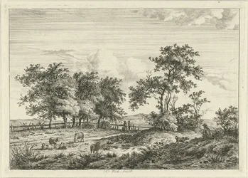 Paisaje con dibujante y perro