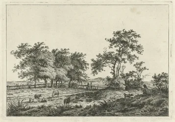 Paisaje con dibujante y perro
