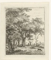 paisaje con mujer y perro