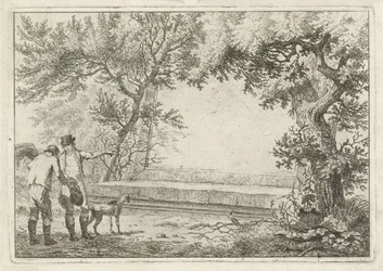 Dos hombres en cartela de piedra