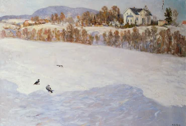 Granja en paisaje invernal