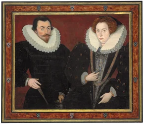 Doble retrato de Sir John Harington (1560-1612), de Kelston, y Mary, Lady Harington (c. 1571-1634), c.1589-93 (óleo sobre tabla transferido a tabla)