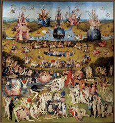 El jardín de las delicias. Panel central: los amantes saborean los frutos