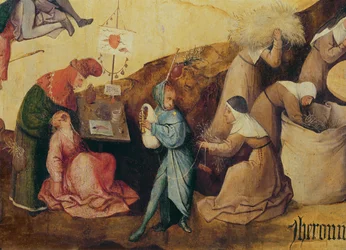 El sacamuelas, el gaitero y los recolectores de leña, detalle del panel central del Tríptico del carro de heno, c.1515 (detalle)