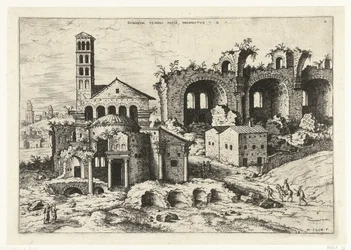 Vista del Templo de Rómulo y la Basílica de Constantino Rvinarvm Templi Pacis (...) (título sobre objeto) Ruinas romanas (título de la serie)