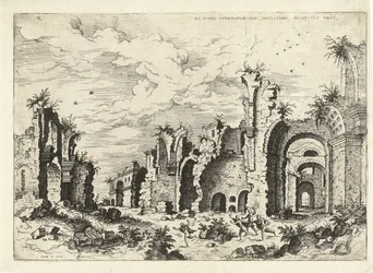 Vista de las Termas de Diocleciano Ex Rvinis Thermarvm Imp Diocletianvs (...) (título sobre el objeto) Ruinas romanas (título de la serie)