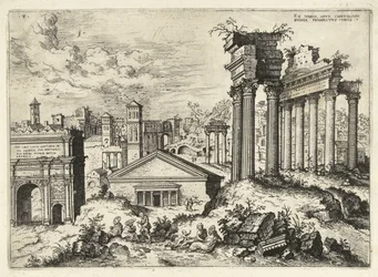 Vista del Foro Romano desde el Capitolio Ex variis, apvd capitolvm rvinis (...) (título sobre objeto) Ruinas romanas (título de la serie)