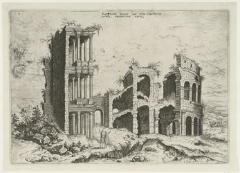 Vista del Septizonium y el Coliseo en Roma Septizonii Severi Imp (...) (título sobre el objeto) Ruinas romanas (título de la serie)