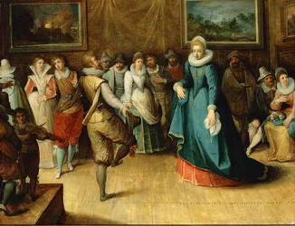 Una fiesta de baile (pintura sobre madera de roble)