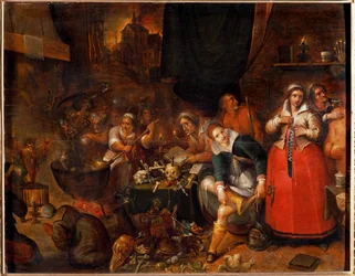 Cocina de brujas (pintura sobre madera de roble)