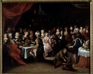 Las bodas de Caná. Pintura de Hieronimus (Hieronymus o Jerónimo) Franck (1578-1628)