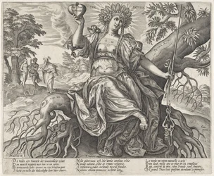 La edad de oro: la ley de la naturaleza Prima tas (título sobre objeto) Las personificaciones de las tres leyes gobiernan las tres edades del mundo (título de la serie)