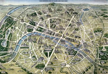 Mapa de París durante el período de los «Grands Travaux» del barón Georges Haussmann (1809-91), 1864