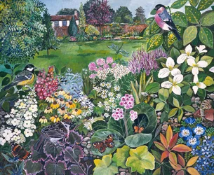 El jardín con pájaros y mariposas