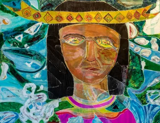 Amazonas-Shaman Olivia Arevalo, 2022 (tinte y pintura sobre seda)