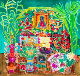 Santuario, Día de Muertos, Oaxaca, 2023 (tintes sobre seda)