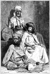 Mendigo árabe, mujeres de Biskra y El-kantra, c. 1890