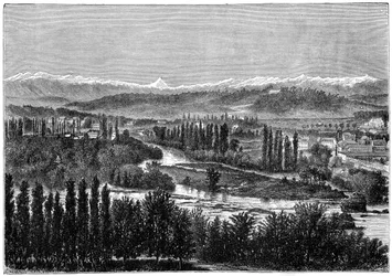 Los Pirineos vistos desde la terraza del castillo en Pau, Francia, 1879
