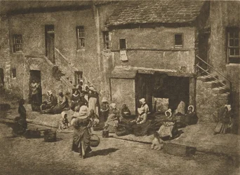 [Mujeres y niños cebando las líneas, Fishergate, St Andrews]