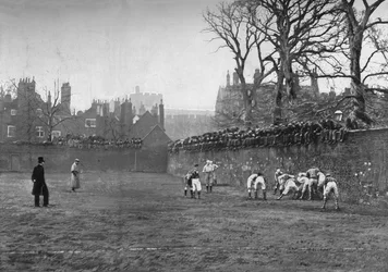 El juego de la pared en Eton: Día de San Andrés - Oppidan vs. Colleges, c1900, 1903