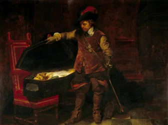 Cromwell frente al ataúd de Carlos I Stuart (1649). Oliver Cromwell (1599-1658) impuso el juicio del Rey de Inglaterra, quien fue sentenciado y ejecutado el 9 de febrero