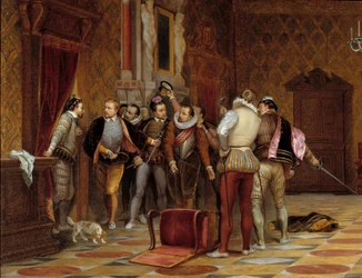 Enrique III (1574-1589) con los asesinos del duque de Guisa (Enrique I de Lorena, duque de Guisa llamado el Marcado)