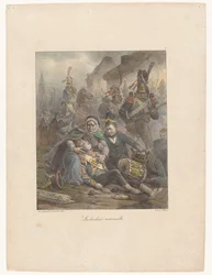Madre llora a su hijo herido de muerte en el campo de batalla La douleur maternelle (título sobre objeto) Bocetos litográficos (título de la serie) Croquis lithographiques (título de la serie)