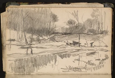 Paisaje con estanque (página de un cuaderno de bocetos)