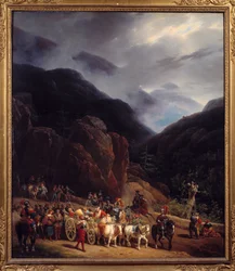 El regreso de la batalla de Marignan Armees de Francois I regresando de Marignan (Maregnano) el 14/09/1515. Pintura de Hippolyte Lecomte (1781-1857) 1829 Sol. 0,54x0,65 m Bourg En Bresse. Museo de Brou