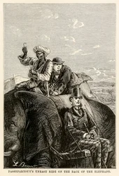 El incómodo viaje de Passepartout en el lomo del elefante, de La vuelta al mundo en ochenta días de Julio Verne